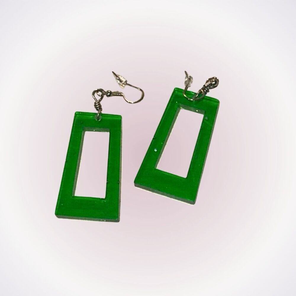 Green Acrylic Modern Geometric Drop Earrings | Sz OS